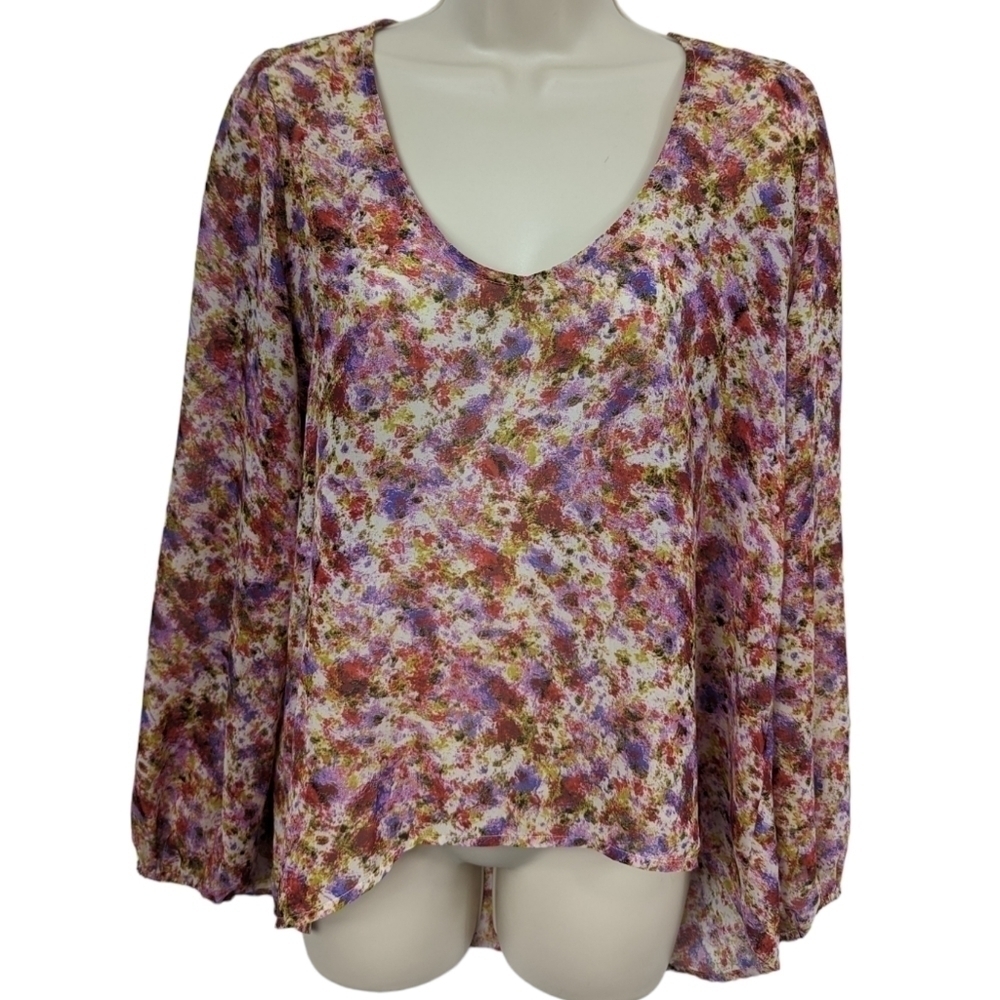 Philosophy Sheer Floral Scoop Neck Top Sz M